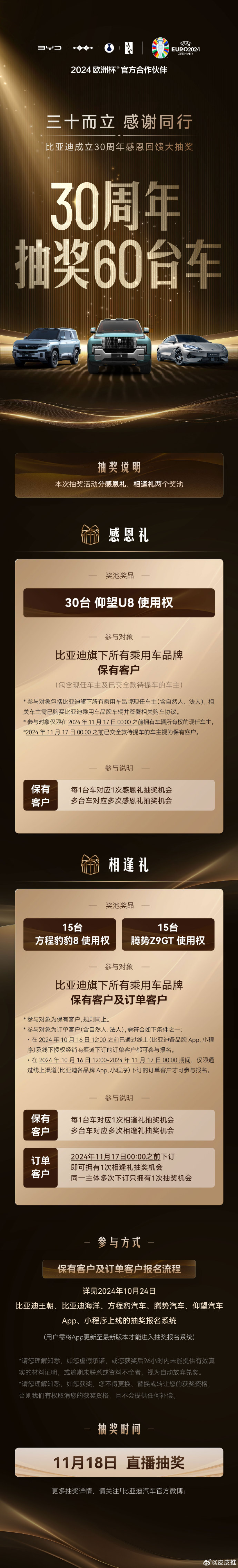 比亚迪30周年抽30辆仰望送车主 - 第2张 - 皮皮推 比亚迪30周年抽30辆仰望送车主 - 第2张